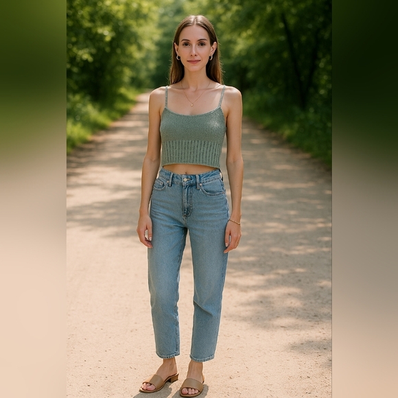 Abercrombie & Fitch Tops - Abercrombie & Fitch Medium Sage Green Knit Camisole Crochet Boho Hippie Y2k